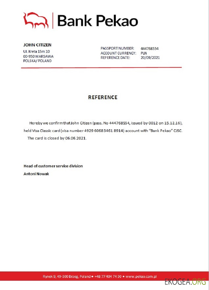 Référence Pologne , Bank Pekao , closure